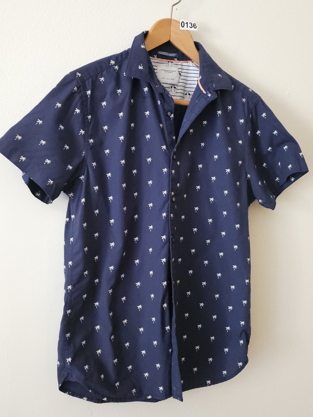 Denim & Flower Navy Short-Sleeve Palm Print Button-Down Shirt